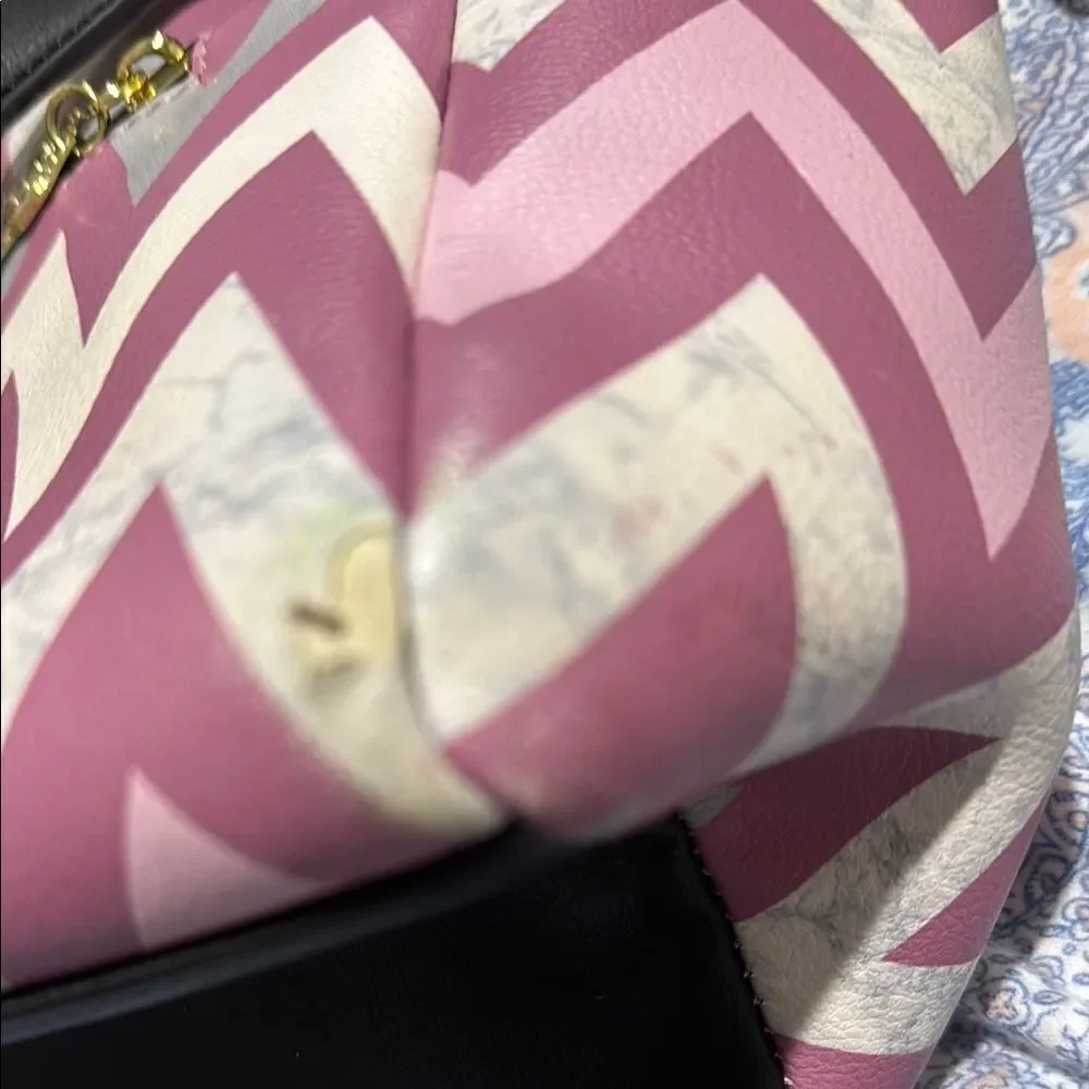 Betsey Johnson Chevron Patterned Pink and Black Handbag